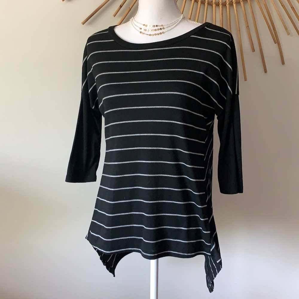 $3 Francescas alya Black Top with Gray Stripes
